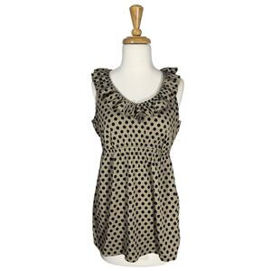 Women’s MOTHERHOOD MATERNITY Tan Black Dots Sleeveless Maternity Top Size Medium